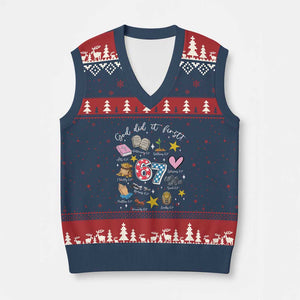 Funny 67 Christian V-Neck Knit Sweater Vest God Did It First Six Seven Meme Bible Verses TS11 Navy Red Print Your Wear
