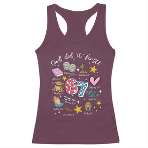Funny 67 Christian Racerback Tank Top God Did It First Six Seven Meme Bible Verses TS11 Maroon Print Your Wear