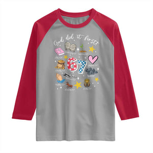 Funny 67 Christian Raglan Shirt God Did It First Six Seven Meme Bible Verses TS11 Sport Gray Red Print Your Wear