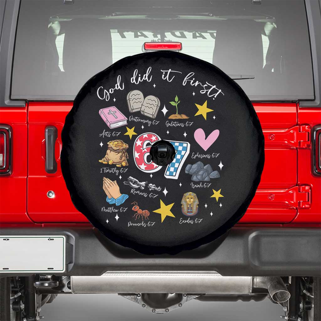 Funny 67 Christian Spare Tire Cover God Did It First Six Seven Meme Bible Verses TS11 Black Print Your Wear
