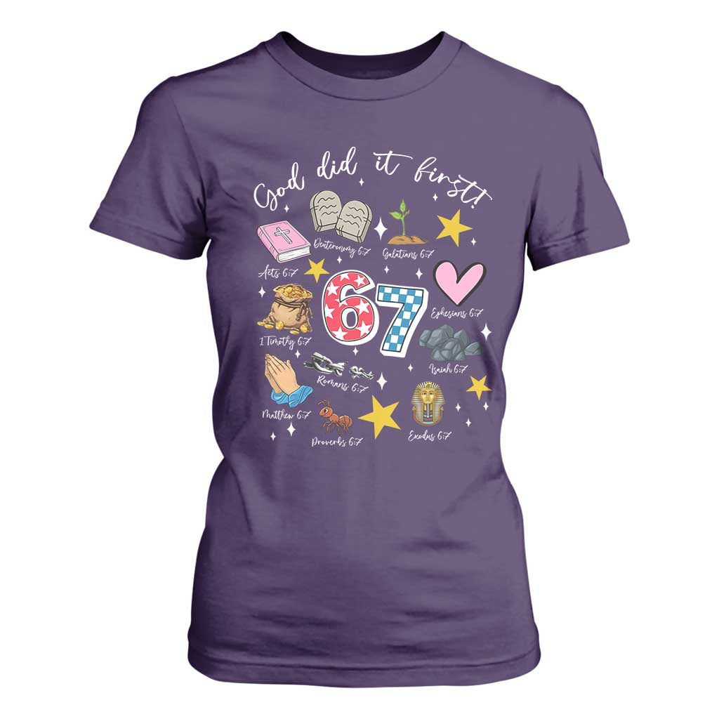 Funny 67 Christian T Shirt For Women God Did It First Six Seven Meme Bible Verses TS11 Purple Print Your Wear