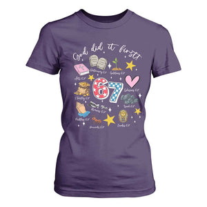 Funny 67 Christian T Shirt For Women God Did It First Six Seven Meme Bible Verses TS11 Purple Print Your Wear