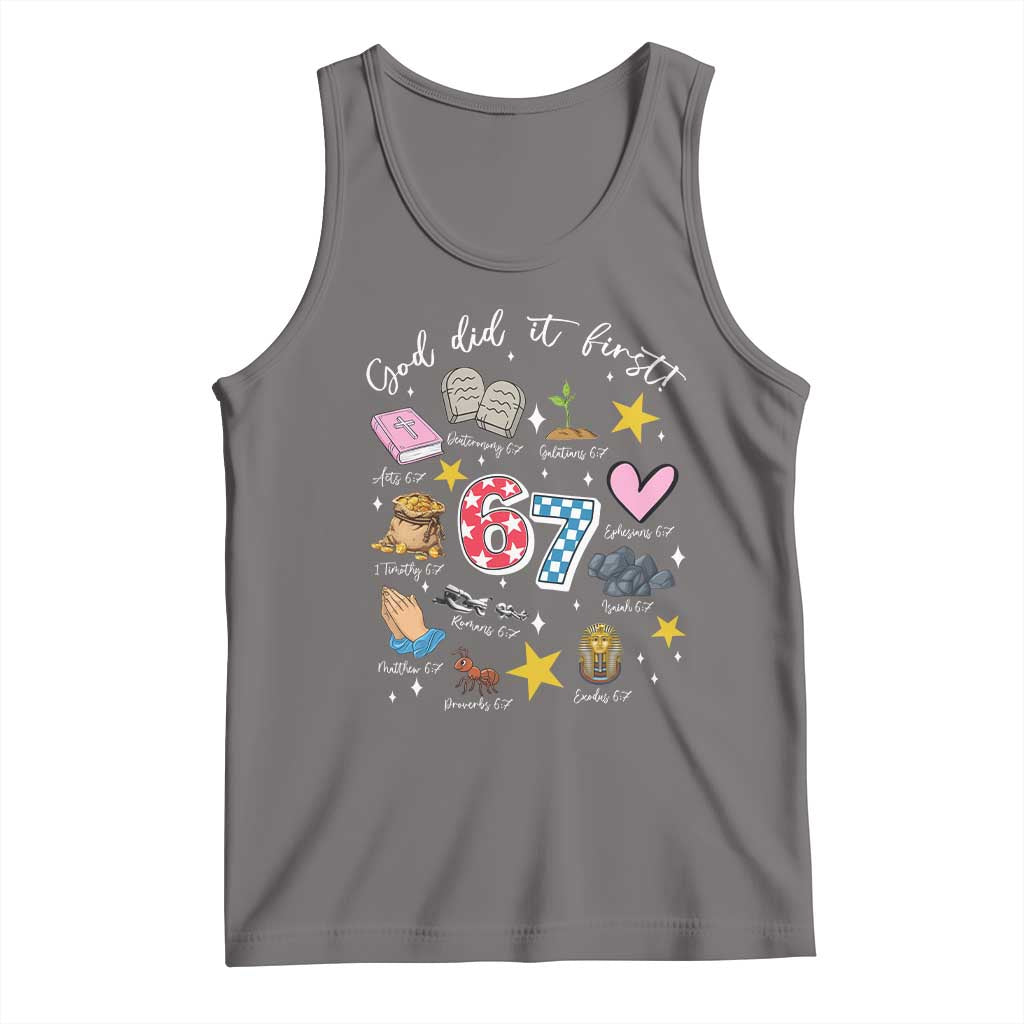 Funny 67 Christian Tank Top God Did It First Six Seven Meme Bible Verses TS11 Deep Heather Print Your Wear
