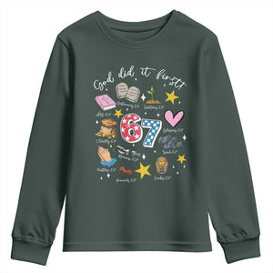Funny 67 Christian Youth Sweatshirt God Did It First Six Seven Meme Bible Verses TS11 Dark Forest Green Print Your Wear