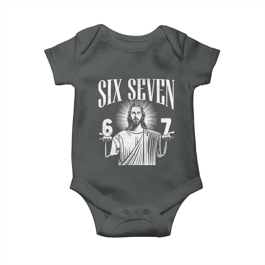 Funny Jesus 67 Baby Onesie God Six Seven Meme Religious Christian TS11 Dark Heather Print Your Wear