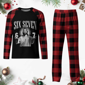Funny Jesus 67 Plaid Pajama Set God Six Seven Meme Religious Christian - Print Your Wear