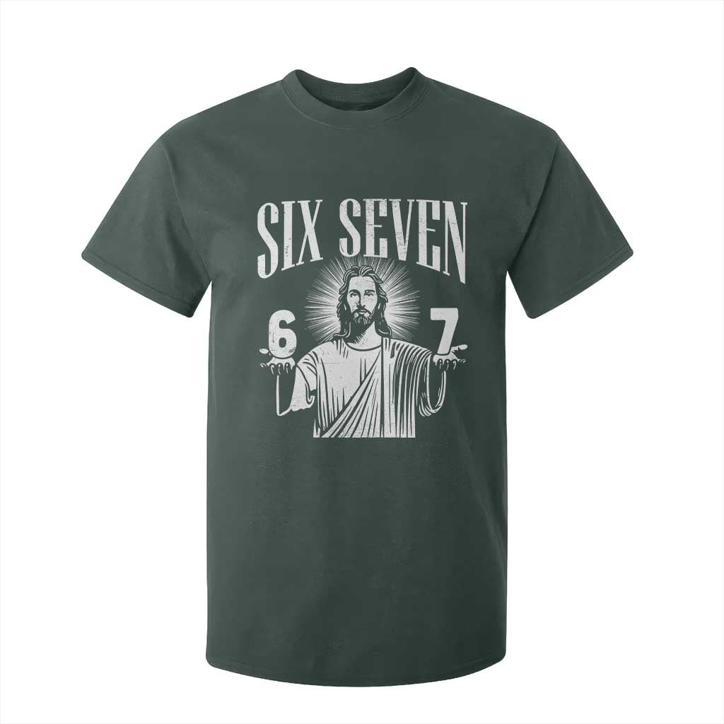 Funny Jesus 67 T Shirt For Kid God Six Seven Meme Religious Christian TS11 Dark Forest Green Print Your Wear