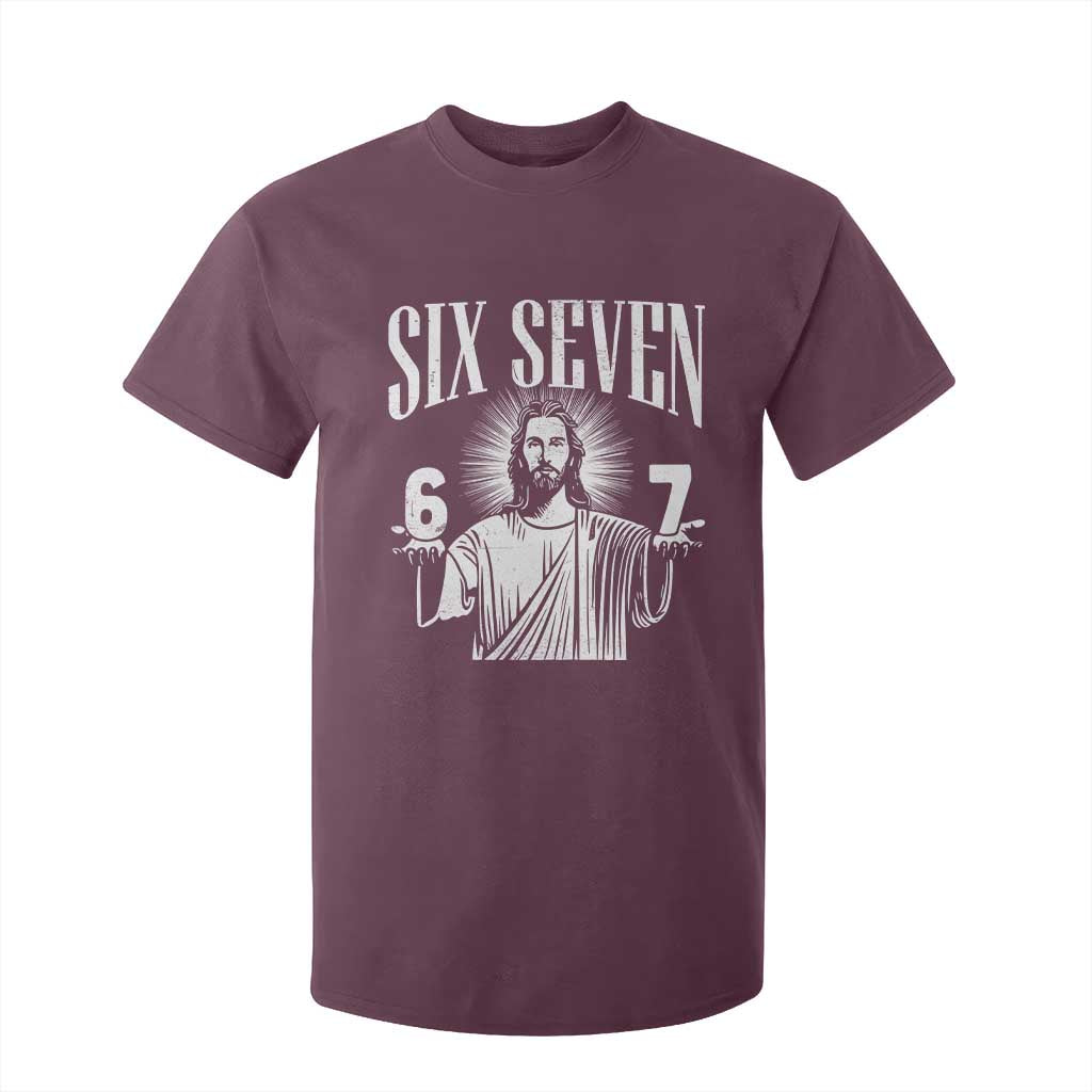 Funny Jesus 67 T Shirt For Kid God Six Seven Meme Religious Christian TS11 Maroon Print Your Wear