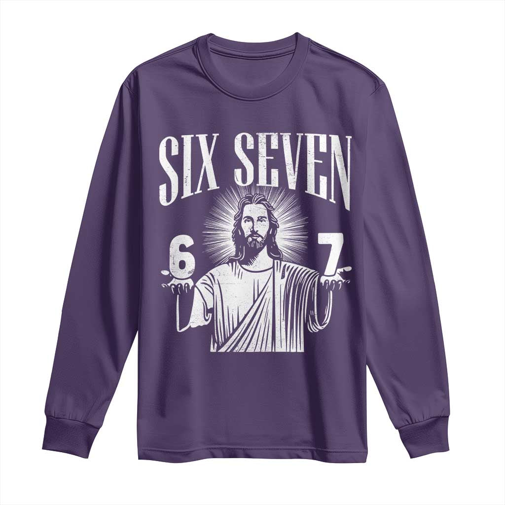 Funny Jesus 67 Long Sleeve Shirt God Six Seven Meme Religious Christian TS11 Purple Print Your Wear