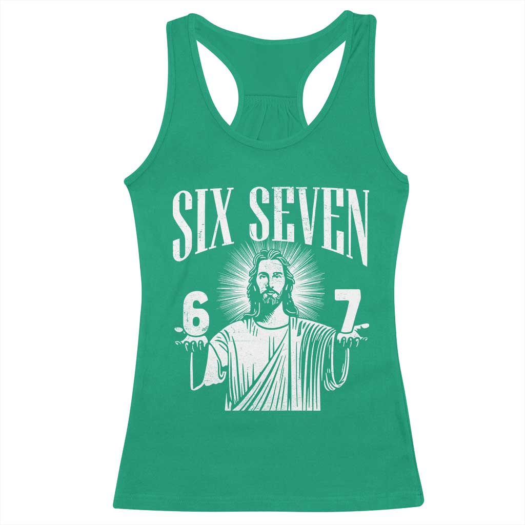 Funny Jesus 67 Racerback Tank Top God Six Seven Meme Religious Christian - Print Your Wear
