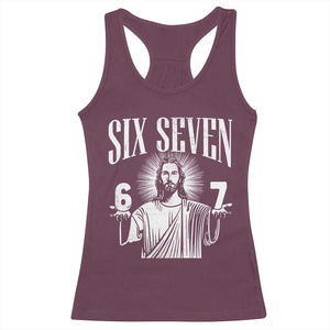 Funny Jesus 67 Racerback Tank Top God Six Seven Meme Religious Christian - Print Your Wear