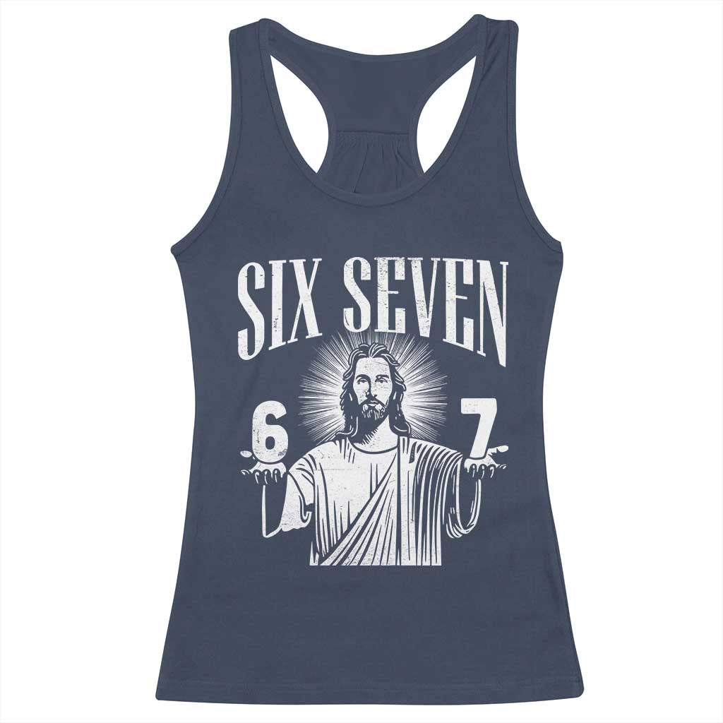 Funny Jesus 67 Racerback Tank Top God Six Seven Meme Religious Christian - Print Your Wear