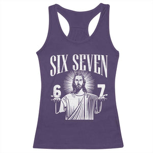 Funny Jesus 67 Racerback Tank Top God Six Seven Meme Religious Christian TS11 Purple Print Your Wear