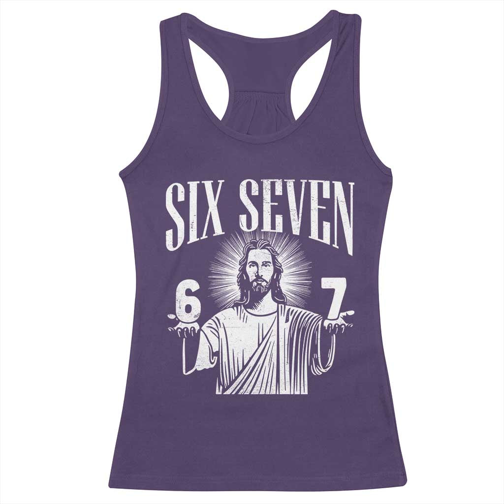 Funny Jesus 67 Racerback Tank Top God Six Seven Meme Religious Christian - Print Your Wear