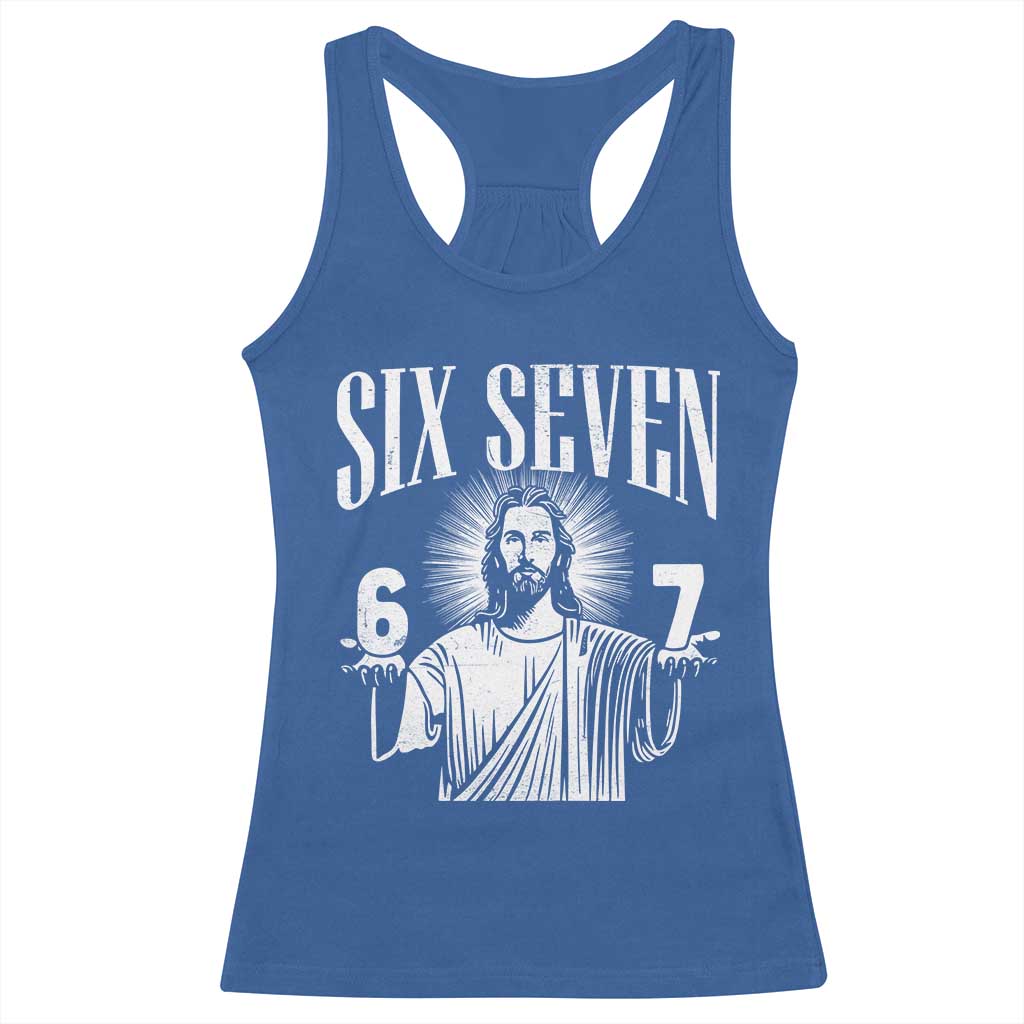 Funny Jesus 67 Racerback Tank Top God Six Seven Meme Religious Christian - Print Your Wear