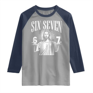 Funny Jesus 67 Raglan Shirt God Six Seven Meme Religious Christian TS11 Sport Gray Navy Print Your Wear