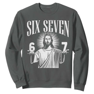 Funny Jesus 67 Sweatshirt God Six Seven Meme Religious Christian TS11 Dark Heather Print Your Wear
