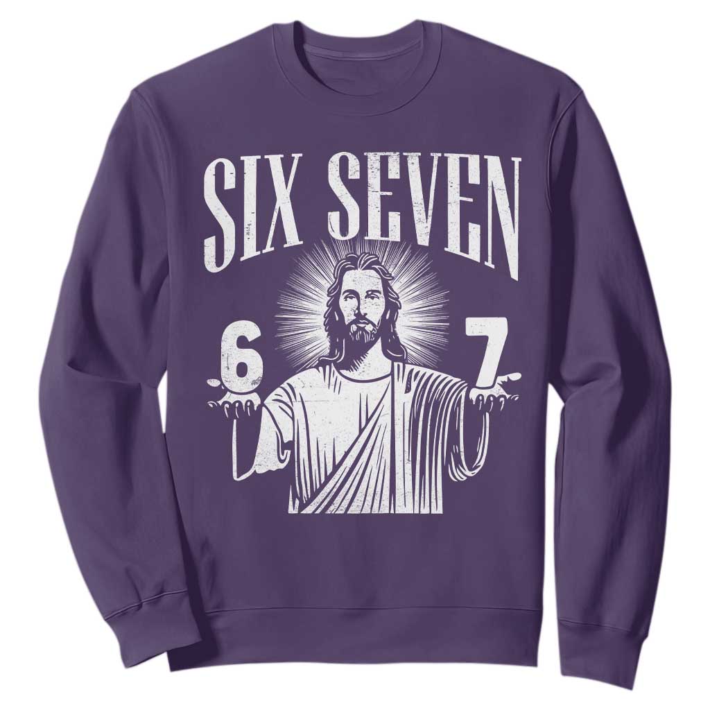 Funny Jesus 67 Sweatshirt God Six Seven Meme Religious Christian TS11 Purple Print Your Wear