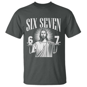 Funny Jesus 67 T Shirt - God Six Seven Meme Religious Christian Humor Tee TS11 Dark Heather Print Your Wear