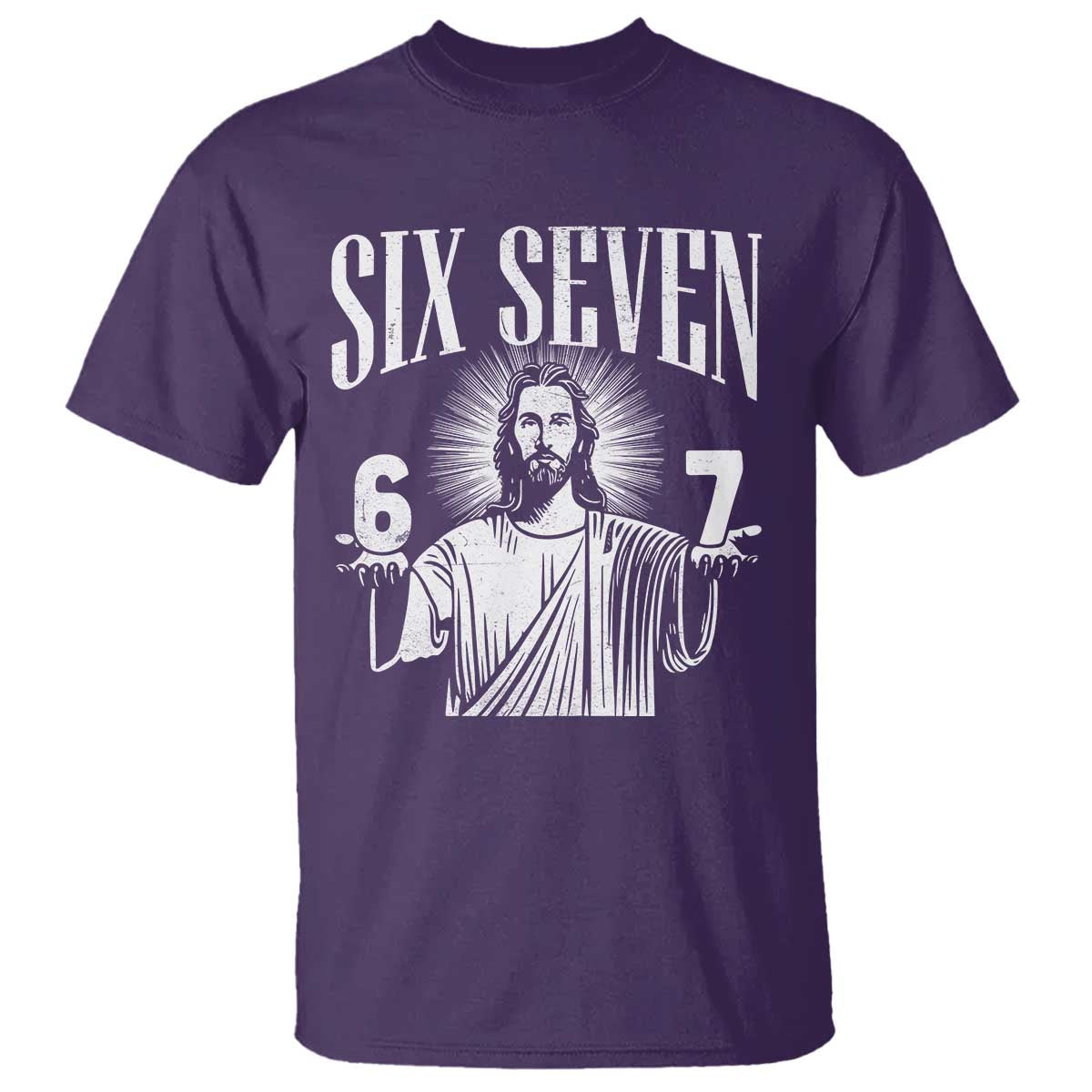 Funny Jesus 67 T Shirt - God Six Seven Meme Religious Christian Humor Tee TS11 Purple Print Your Wear