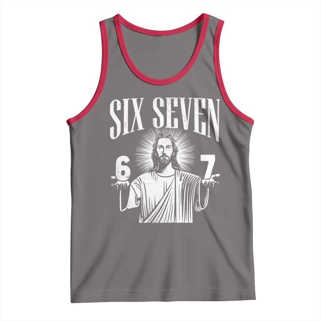 Funny Jesus 67 Tank Top God Six Seven Meme Religious Christian TS11 Deep Heather Red Print Your Wear