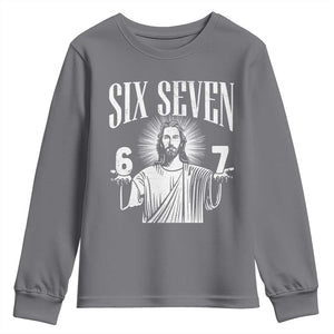 Funny Jesus 67 Youth Sweatshirt God Six Seven Meme Religious Christian TS11 Charcoal Print Your Wear