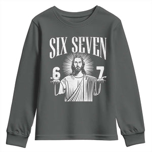 Funny Jesus 67 Youth Sweatshirt God Six Seven Meme Religious Christian TS11 Dark Heather Print Your Wear