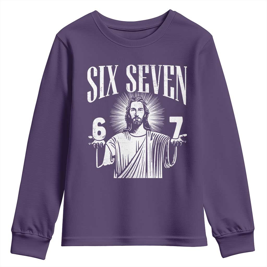 Funny Jesus 67 Youth Sweatshirt God Six Seven Meme Religious Christian TS11 Purple Print Your Wear