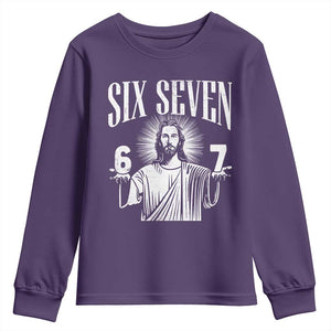 Funny Jesus 67 Youth Sweatshirt God Six Seven Meme Religious Christian TS11 Purple Print Your Wear