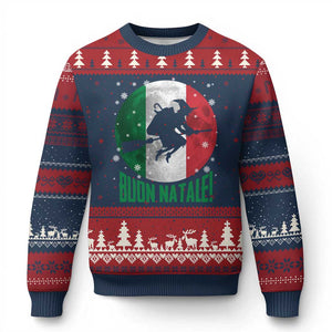 Buon Natale Italian Xmas Ugly Christmas Sweater La Befana Italian Folklore Witch TS11 Navy Red Print Your Wear