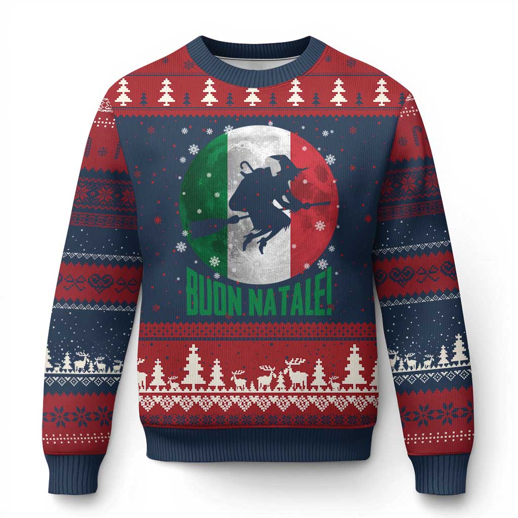 Buon Natale Italian Xmas Ugly Christmas Sweater La Befana Italian Folklore Witch TS11 Navy Red Print Your Wear