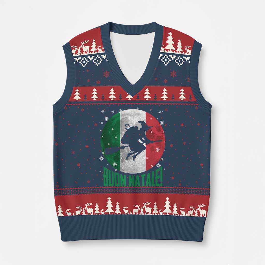 Buon Natale Italian Xmas V-Neck Knit Sweater Vest La Befana Italian Folklore Witch TS11 Navy Red Print Your Wear