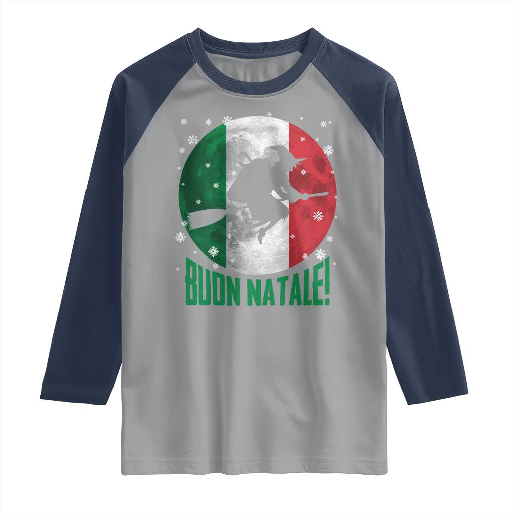 Buon Natale Italian Christmas Raglan Shirt La Befana Italian Folklore Witch TS11 Sport Gray Navy Print Your Wear