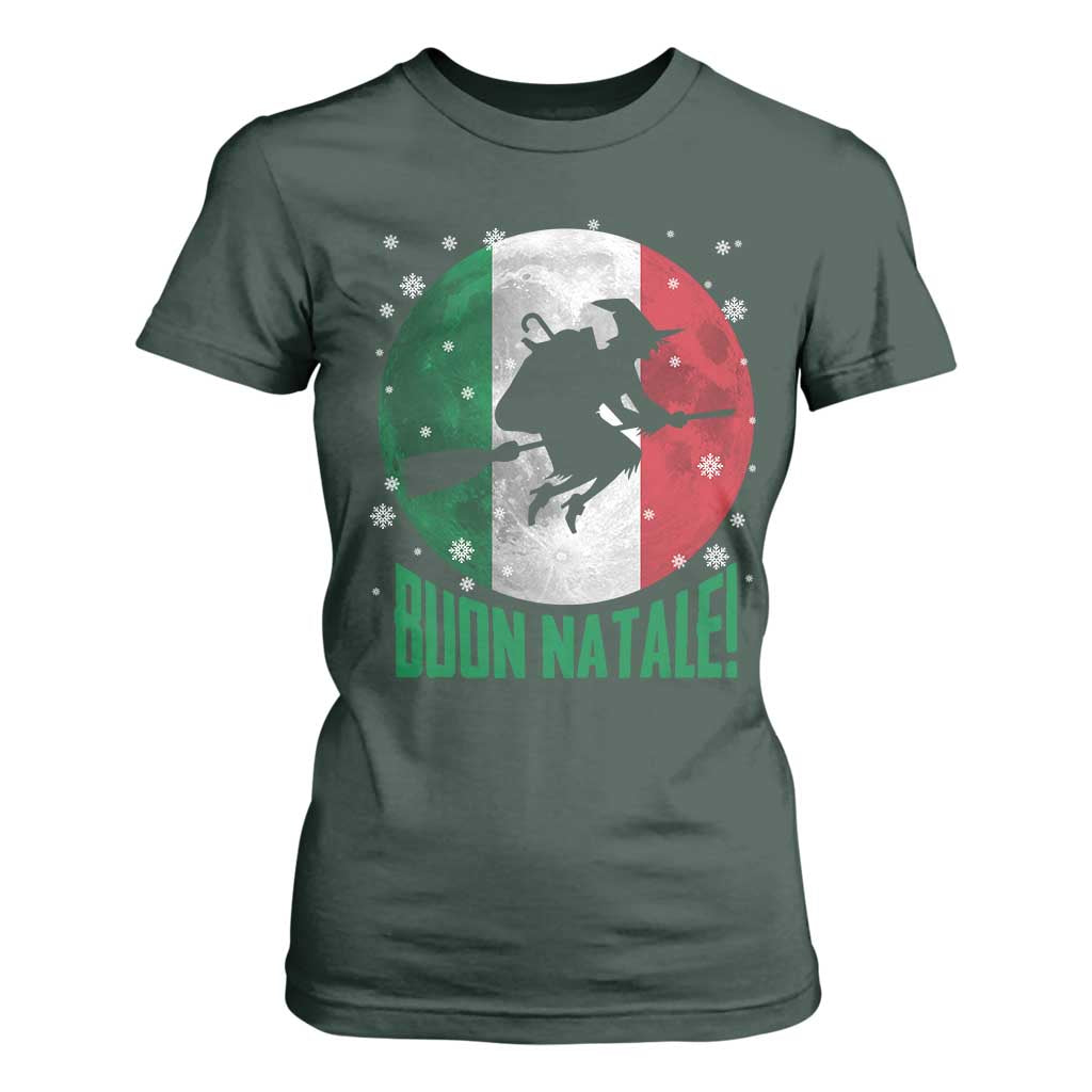 Buon Natale Italian Christmas T Shirt For Women La Befana Italian Folklore Witch TS11 Dark Forest Green Print Your Wear