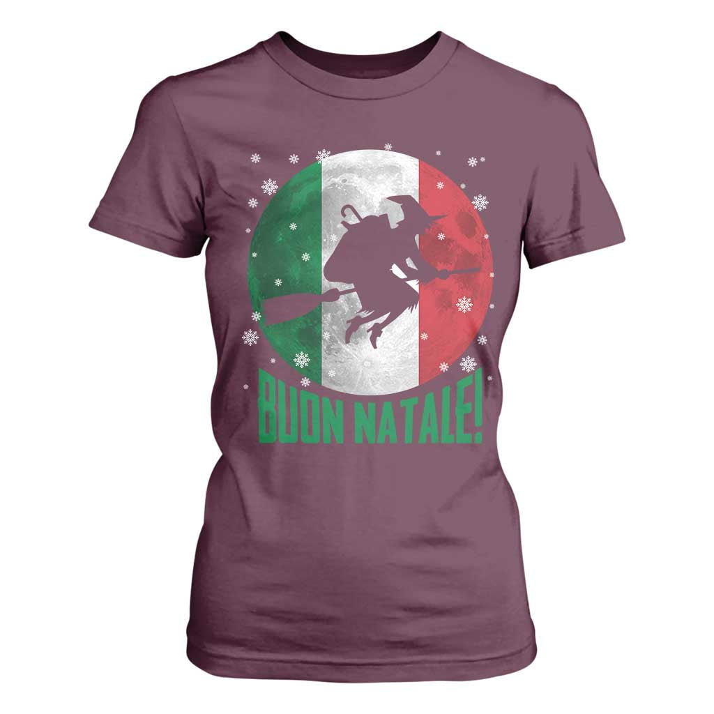 Buon Natale Italian Christmas T Shirt For Women La Befana Italian Folklore Witch TS11 Maroon Print Your Wear