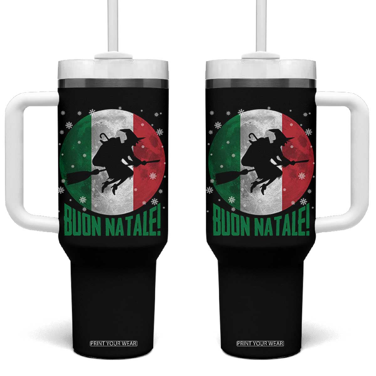Buon Natale Italian Christmas Tumbler With Handle La Befana Italian Folklore Witch TS11 One Size: 40 oz Black Print Your Wear