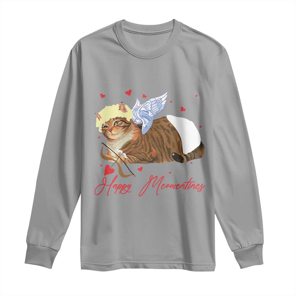 Funny Valentine's Day Cupid Cat Long Sleeve Shirt Happy Meowentines TS11 Sport Gray Print Your Wear