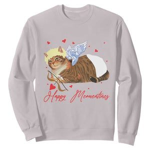 Funny Valentine's Day Cupid Cat Sweatshirt Happy Meowentines TS11 Ice Gray Print Your Wear
