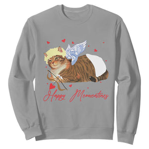 Funny Valentine's Day Cupid Cat Sweatshirt Happy Meowentines TS11 Sport Gray Print Your Wear
