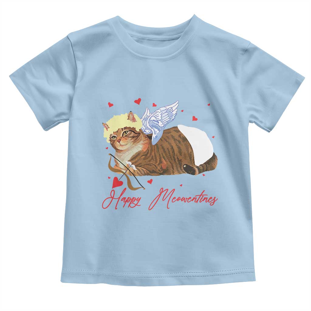 Funny Valentine's Day Cupid Cat Toddler T Shirt Happy Meowentines TS11 Light Blue Print Your Wear