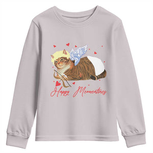 Funny Valentine's Day Cupid Cat Youth Sweatshirt Happy Meowentines TS11 Ice Gray Print Your Wear