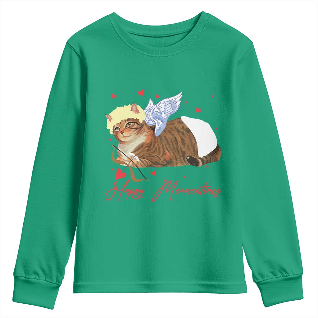 Funny Valentine's Day Cupid Cat Youth Sweatshirt Happy Meowentines TS11 Irish Green Print Your Wear