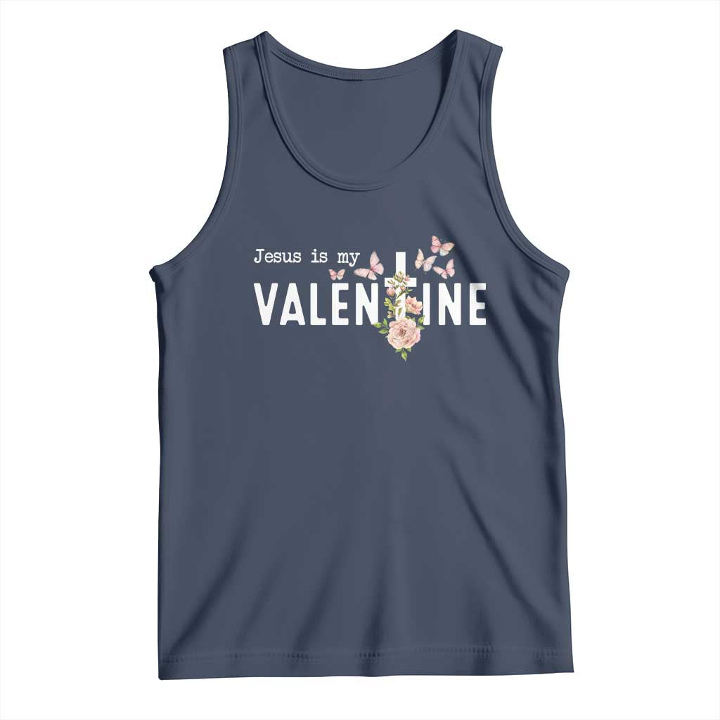 Christian Religious God Valentine's Day Tank Top Jesus Is My Valentine Rose Flowers TS11 Navy Print Your Wear