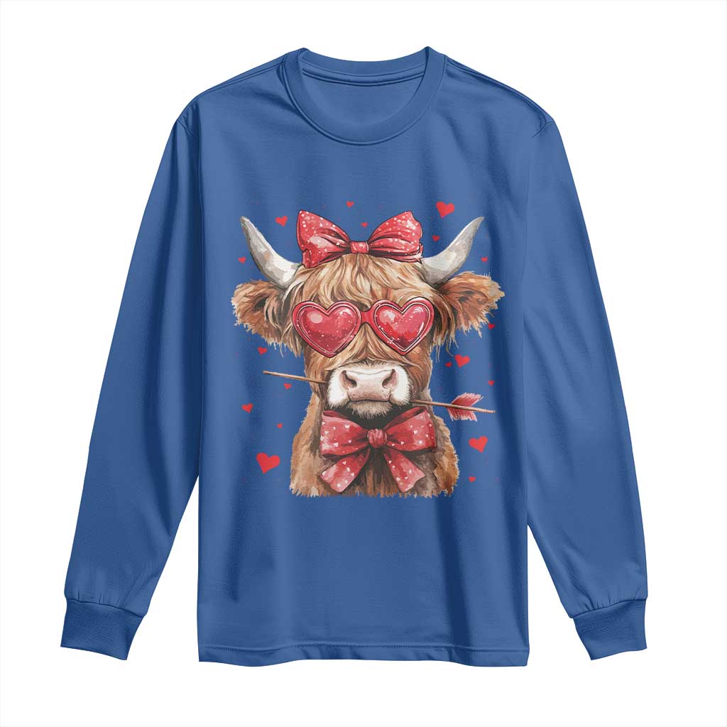 Funny Western Highland Cow Farm Valentine Long Sleeve Shirt TS11 Royal Blue Print Your Wear