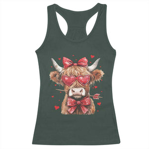 Funny Western Highland Cow Farm Valentine Racerback Tank Top TS11 Dark Forest Green Print Your Wear