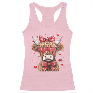 Funny Western Highland Cow Farm Valentine Racerback Tank Top TS11 Light Pink Print Your Wear