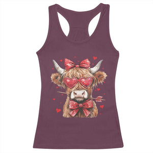 Funny Western Highland Cow Farm Valentine Racerback Tank Top TS11 Maroon Print Your Wear