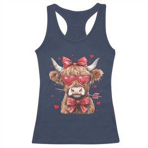 Funny Western Highland Cow Farm Valentine Racerback Tank Top TS11 Navy Print Your Wear