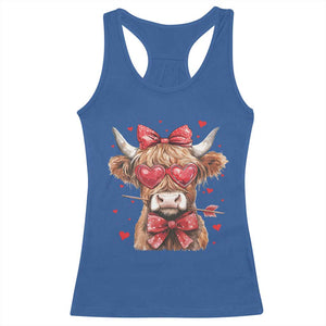 Funny Western Highland Cow Farm Valentine Racerback Tank Top TS11 Royal Blue Print Your Wear