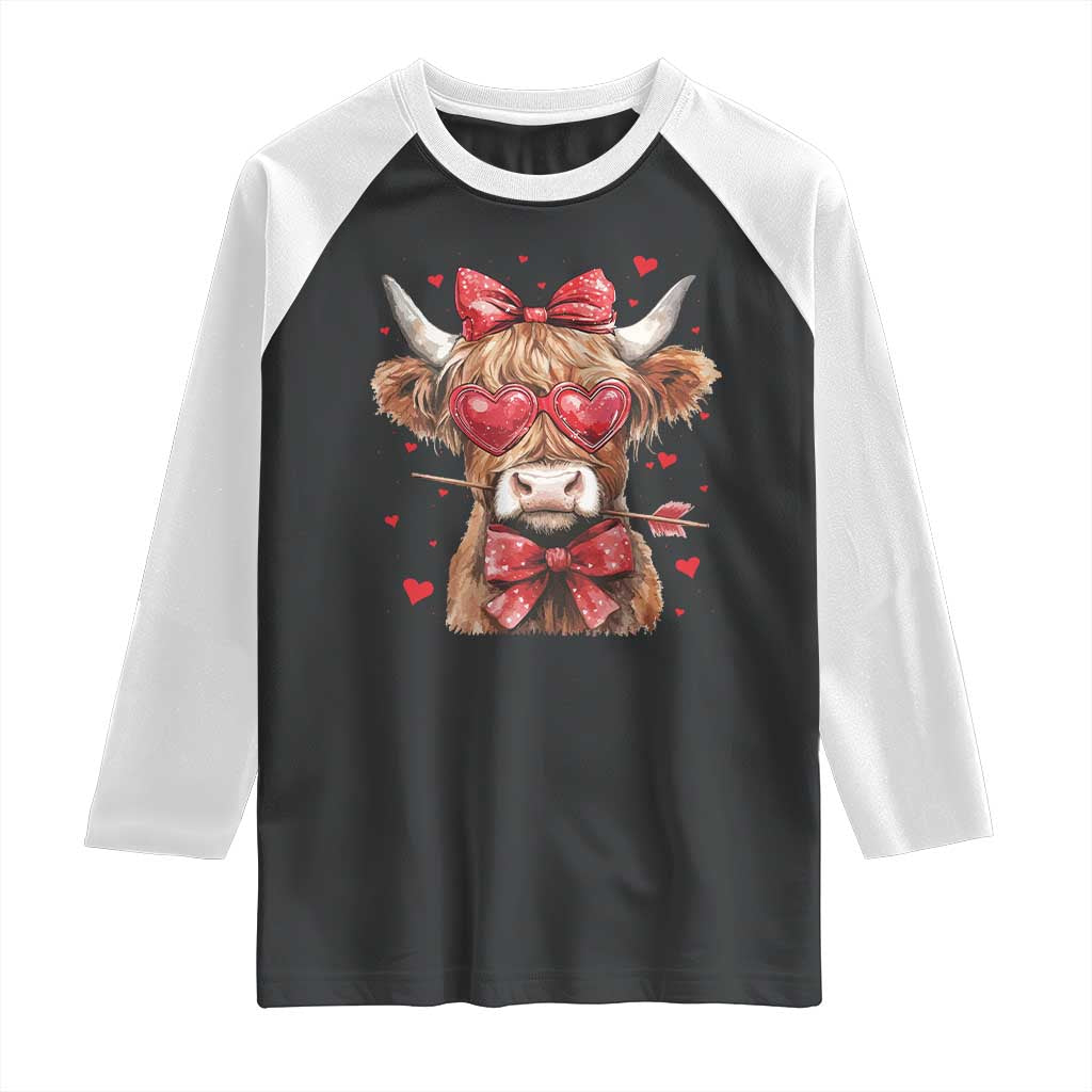 Funny Western Highland Cow Farm Valentine Raglan Shirt TS11 Black White Print Your Wear